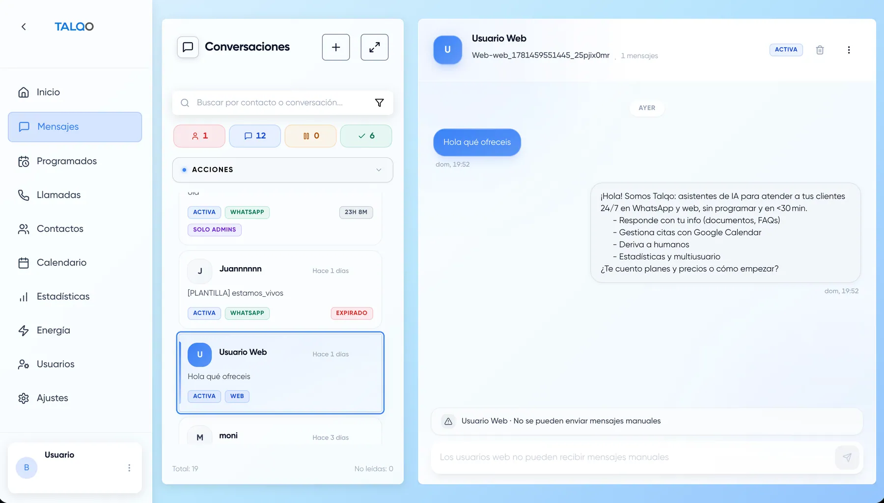 Talqo — AI customer support — vista 2